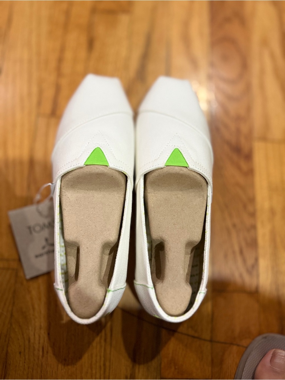 Toms White Slip-On Flats with Lime Green Accent
